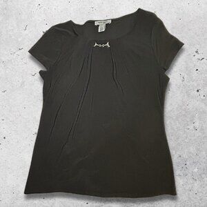 White House Black Market Top Metal Bar‎ Detail Black Short Sleeve Women’s Large